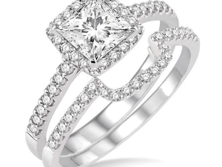 1 1 10 ctw Diamond Wedding Set with 7 8 Ctw Princess Cut Engagement Ring and 1 5 Ctw Wedding Band in 14K White Gold Fashion