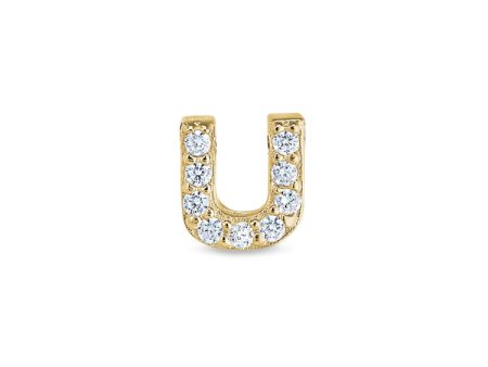 Gold Finish Sterling Silver Micropave U Initial Charm with Simulated Diamonds Online