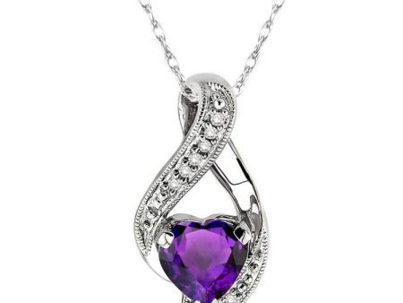 7mm Heart Shape Amethyst and 1 20 Ctw Single Cut Diamond Pendant in 14K White Gold with Chain Online