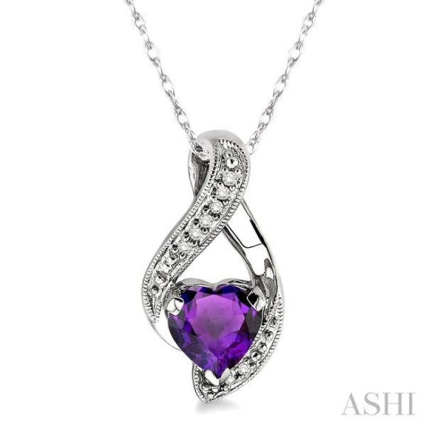 7mm Heart Shape Amethyst and 1 20 Ctw Single Cut Diamond Pendant in 14K White Gold with Chain Online