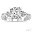 1 2 Ctw Diamond Engagement Ring with 1 5 Ct Princess Cut Center Stone in 14K White Gold Sale