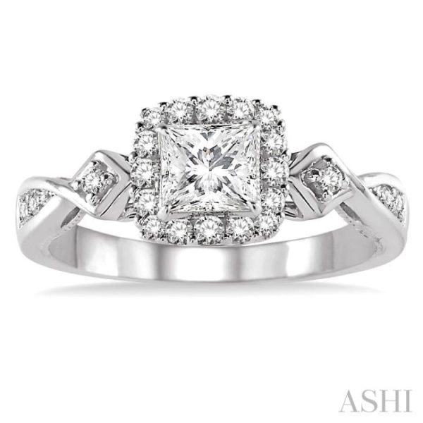 1 2 Ctw Diamond Engagement Ring with 1 5 Ct Princess Cut Center Stone in 14K White Gold Sale