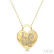 1 6 Ctw Heart Lock Round Cut Diamond Pendant With Chain in 10K Yellow Gold Fashion