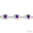 5x5 MM Cushion Shape Amethyst and 1 6 Ctw Single Cut Diamond Bracelet in 10K White Gold Hot on Sale