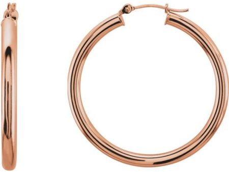 14K Rose 35 mm Tube Hoop Earrings Sale