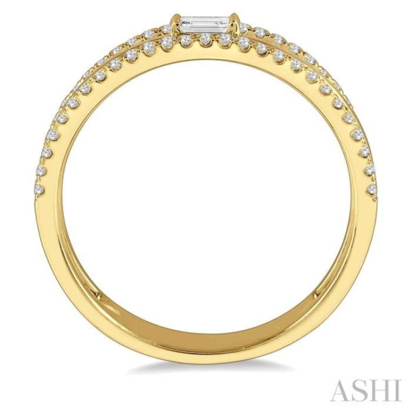 1 3 ctw Three Row Layered Baguette & Round  Diamond Fashion Ring in 14K Yellow Gold Hot on Sale