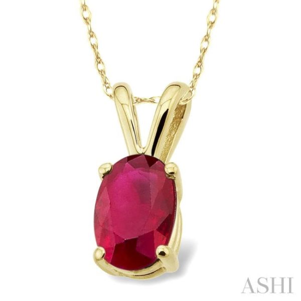 6x4 MM Oval Cut Ruby Pendant in 14K Yellow Gold with Chain Sale