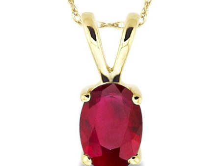 6x4 MM Oval Cut Ruby Pendant in 14K Yellow Gold with Chain Sale