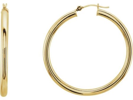 14K Yellow 40 mm Tube Hoop Earrings For Discount