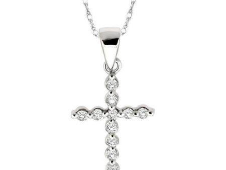 1 10 Ctw Round Cut Diamond Cross Pendant in 14K White Gold with Chain Supply