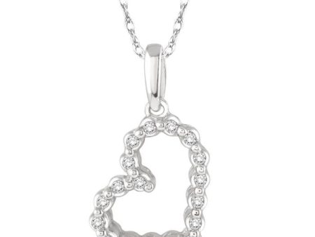 1 10 Ctw Round Cut Diamond Heart Pendant in 10K White Gold with Chain For Sale