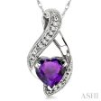 7mm Heart Shape Amethyst and 1 20 Ctw Single Cut Diamond Pendant in 14K White Gold with Chain Online