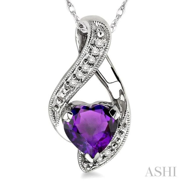 7mm Heart Shape Amethyst and 1 20 Ctw Single Cut Diamond Pendant in 14K White Gold with Chain Online