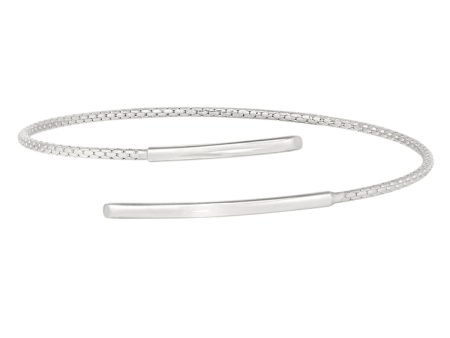 Rhodium Finish Sterling Silver Corean Cable Cuff Bracelet with a Polished Bar on Each End. For Sale