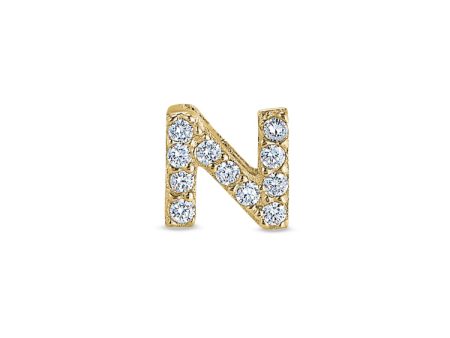 Gold Finish Sterling Silver Micropave N Initial Charm with Simulated Diamonds on Sale