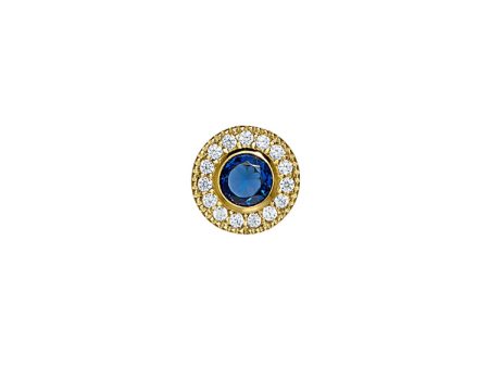 Gold Finish Sterling Silver Micropave Round Simulated Sapphire Charm with Simulated Diamonds Online Hot Sale