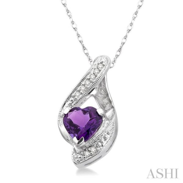 7mm Heart Shape Amethyst and 1 20 Ctw Single Cut Diamond Pendant in 14K White Gold with Chain Online