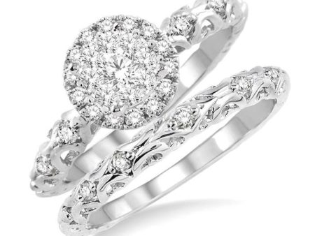 1 2 Ctw Diamond Lovebright Wedding Set with 3 8 Ctw Round Cut Engagement Ring and 1 20 Ctw Wedding Band in 14K White Gold Hot on Sale