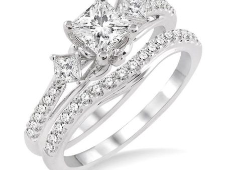 1 1 10 Ctw Diamond Wedding Set with 7 8 Ctw Princess Cut Engagement Ring and 1 4 Ctw Wedding Band in 14K White Gold Discount