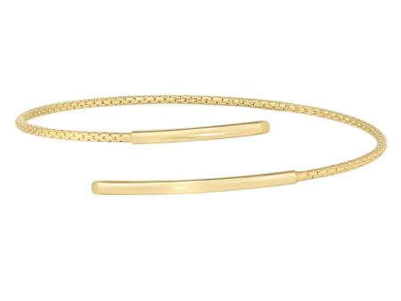 Gold Finish Sterling Silver Corean Cable Cuff Bracelet with a Polished Bar on Each End. Online now