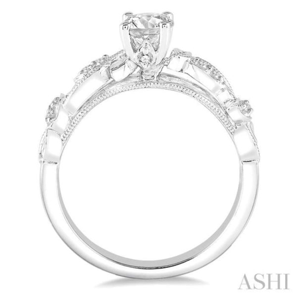 1 10 Ctw Round Semi-Mount Leaf Motif Engagement Ring in 14K White Gold on Sale