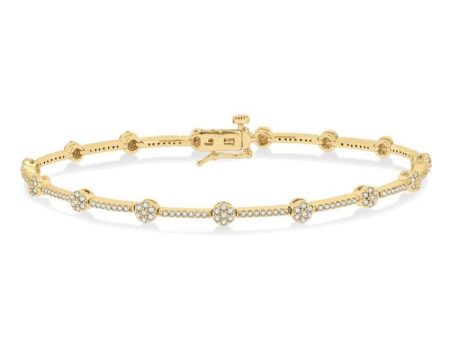 1 Ctw Cluster Round Cut Diamond Bar Link Bracelet in 10K Yellow Gold Sale