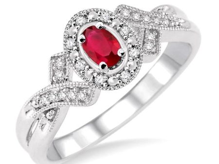 5x3 MM Oval Cut Ruby and 1 50 Ctw Single Cut Diamond Ring in Sterling Silver Discount