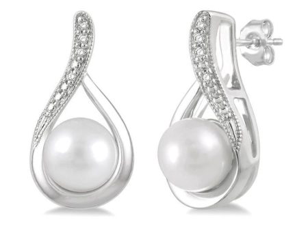 1 50 Ctw Drop Shape Round Cut Diamond & 6x6MM Cultured Pearls Earring in Sterling Silver For Cheap