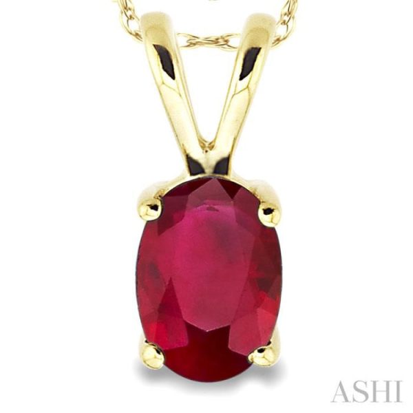 6x4 MM Oval Cut Ruby Pendant in 14K Yellow Gold with Chain Sale