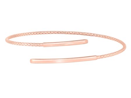 Rose Gold Finish Sterling Silver Corean Cable Cuff Bracelet with a Polished Bar on Each End. Discount