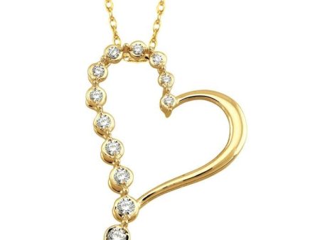 1 10 Ctw Round Cut Diamond Half Journey Heart Pendant in 10K Yellow Gold with Chain Online Sale