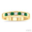 1 5 Ctw Channel Set Round Cut Diamond and 2.5 MM Round Cut Emerald Band in 14K Yellow Gold Online