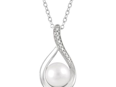 1 50 Ctw Drop Shape Round Cut Diamond & 7x7 MM Cultured Pearl Pendant With Chain in Sterling Silver Fashion