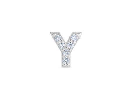 Platinum Finish Sterling Silver Micropave Y Initial Charm with Simulated Diamonds For Sale