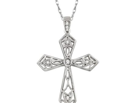 1 10 Ctw Round Cut Diamond Cross Pendant in 14K White Gold with Chain Fashion