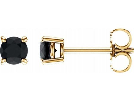 14K Yellow 4 mm Natural Black Onyx Stud Earrings Online Sale