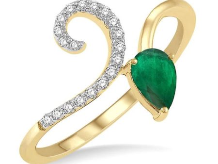 1 10 Ctw Pear Shape 6x4 MM Emerald & Round Cut Diamond Precious Ring in 10K Yellow Gold Online Sale