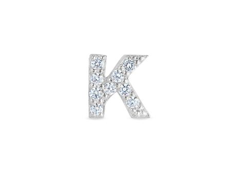 Platinum Finish Sterling Silver Micropave K Initial Charm with Simulated Diamonds Hot on Sale