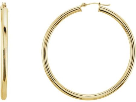 14K Yellow 48 mm Tube Hoop Earrings For Discount