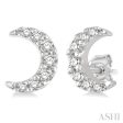 1 10 Ctw Crescent Moon Round Cut Diamond Petite Fashion Earring in 10K White Gold Online Sale