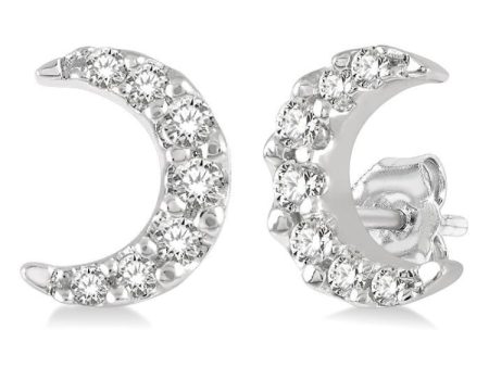 1 10 Ctw Crescent Moon Round Cut Diamond Petite Fashion Earring in 10K White Gold Online Sale