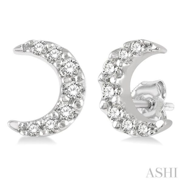 1 10 Ctw Crescent Moon Round Cut Diamond Petite Fashion Earring in 10K White Gold Online Sale