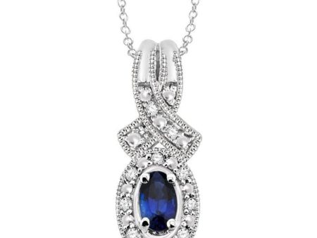 5x3 MM Oval Cut Sapphire and 1 50 Ctw Single Cut Diamond Pendant in Sterling Silver with Chain on Sale