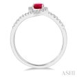 1 5 Ctw Embraced Oval Shape 6x4 MM Ruby & Round Cut Diamond Precious Ring in 10K White Gold Sale