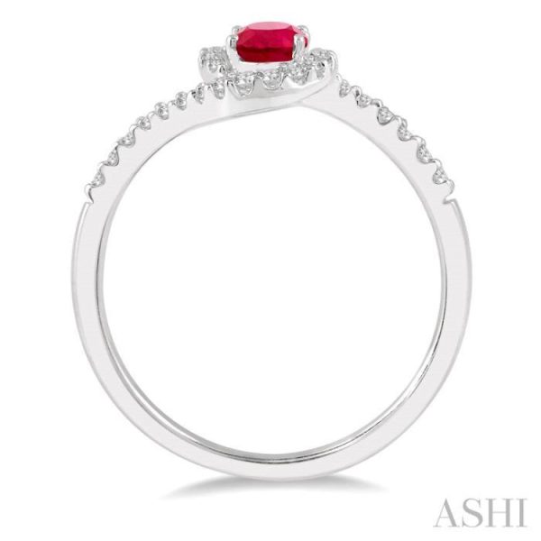 1 5 Ctw Embraced Oval Shape 6x4 MM Ruby & Round Cut Diamond Precious Ring in 10K White Gold Sale