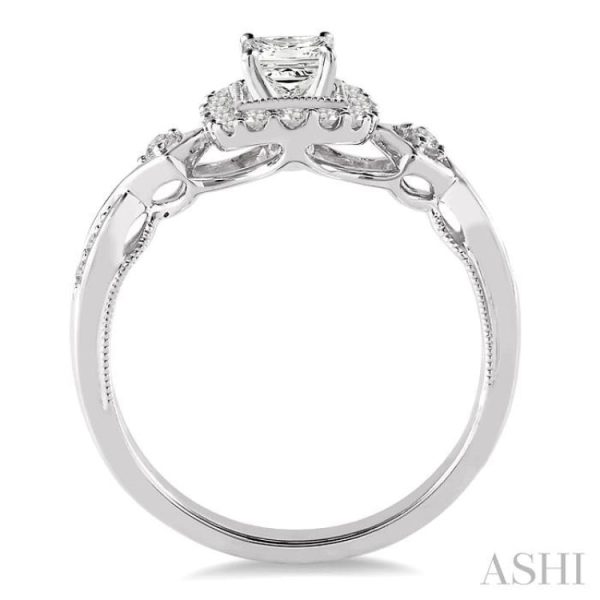 1 2 Ctw Diamond Engagement Ring with 1 5 Ct Princess Cut Center Stone in 14K White Gold Sale