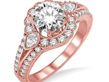 1 1 2 Ctw Diamond Engagement Ring with 3 4 Ct Round Cut Center Stone in 14K Rose Gold Sale