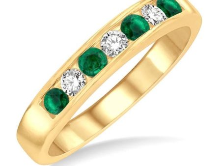 1 5 Ctw Channel Set Round Cut Diamond and 2.5 MM Round Cut Emerald Band in 14K Yellow Gold Online