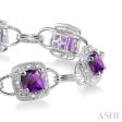 5x5 MM Cushion Shape Amethyst and 1 6 Ctw Single Cut Diamond Bracelet in 10K White Gold Hot on Sale