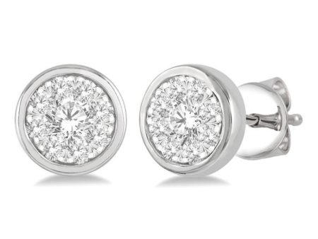 1 3 ctw Medallion Lovebright Round Cut Diamond Bezel Stud Earring in 14K White Gold Fashion